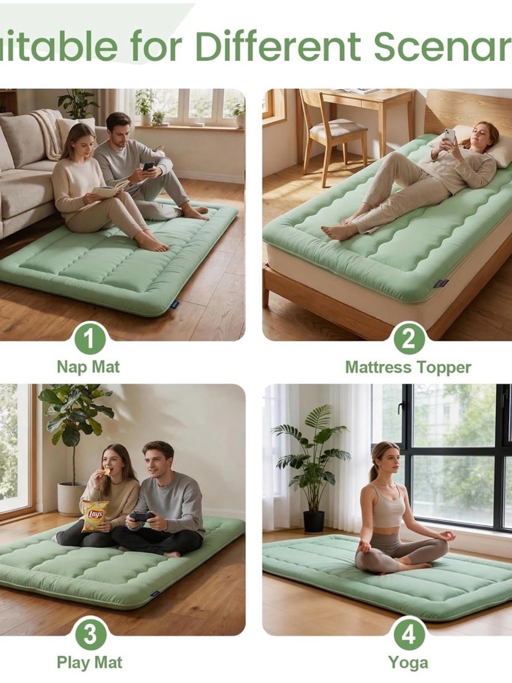 Light Green Quilted Nap Mat Mattress Topper - Home Bedding